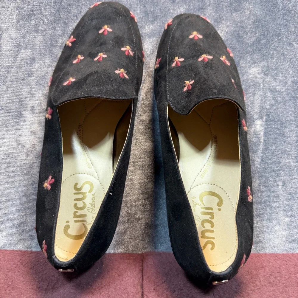 Circus By Sam Edelman Loafers Womens Black Flat 7.5 Embroidered Bee Slip On